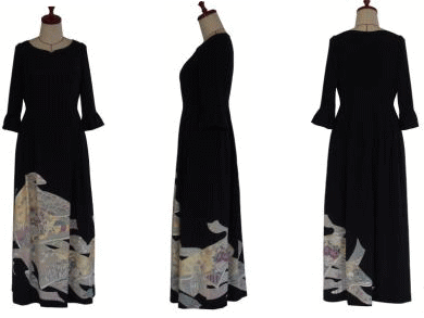 黒留袖リメイクフレアーワンピースドレスー21 - 留袖ドレス・着物