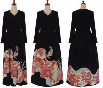 黒留袖リメイクフレアーワンピースドレスー２１ - 留袖ドレス・着物 
