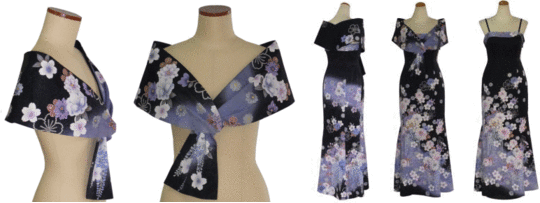 No.40 黒留袖 着物リメイク マーメイドドレス フリル ギャザー 衣装 No.40 黒留袖 着物リメイク マーメイドドレス フリル ギャザー