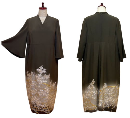 色留袖 留袖ワンピース 着物ワンピース 上質 黒留袖 アクセントカラーカシュクール ワンピース 正絹 上質 着物