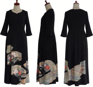 黒留袖リメイクフレアーワンピースドレスー21 - 留袖ドレス・着物