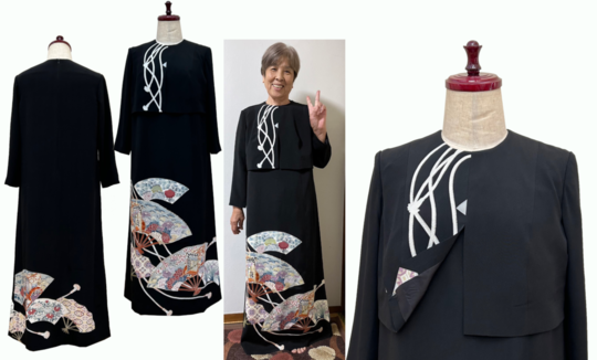 着物リメイク  留袖ブルゾン  落款入り 黒留袖 付下げ 着物リメイク ハンドメイド XL ジャンパー 着物